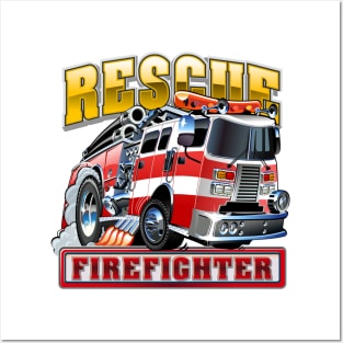 Cartoon Fire Truck Posters and Art